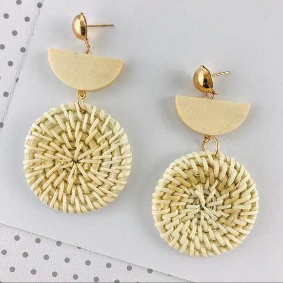 Wicker Earrings Woven Rattan Dangling Basket Straw - Picture 4 of 5